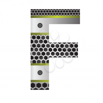 colorful illustration with perforated metal letter F  on a white background