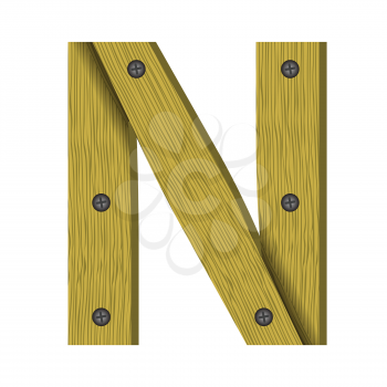 colorful illustration with wood letter N on  a white background