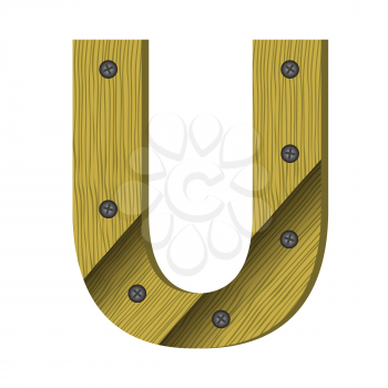 colorful illustration with wood letter U on  a white background