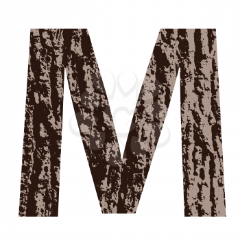 colorful illustration with letter M made from oak bark on  a white background