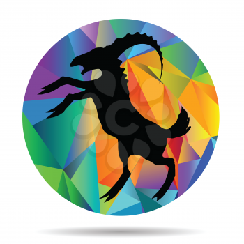colorful illustration with silhouette of goat  on  a poligonal background