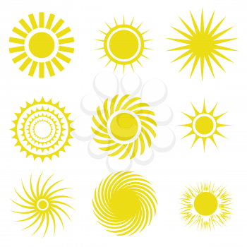 colorful illustration  with sun icons set on white background