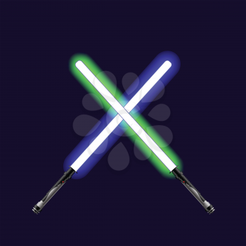 colorful illustration  with light sabers on sky background