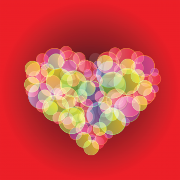 colorful illustration  with  bubble heart  on red background