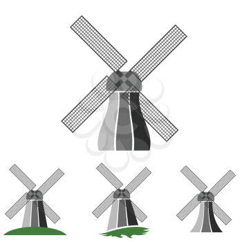  illustration  with windmill silhouettes set  on white background