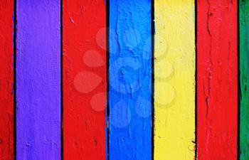 Wood plank colorful texture background. Colorful fence. Painted panels.