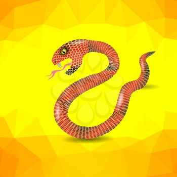 Red Snake Ready to Attack on Yellow Polygonal Background.
