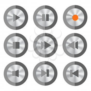 Set of Media Buttons Isolated on White Background.