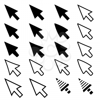 Collection of Pointer Icons Isolated on White Background.