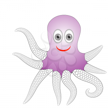 Cheerful Sea Octopus Isolated on White Background