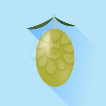 Olive with Leaves on a Blue Background.