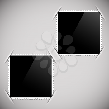 Two Photo Frames on Grey Background. Square  Format on a Paper Album Page.