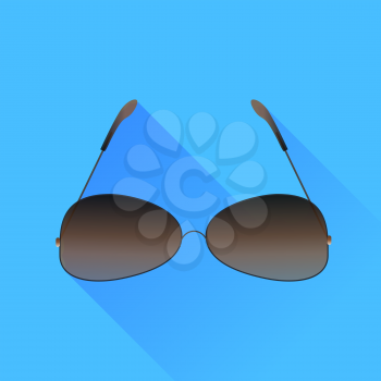 Modern Sunglasses Isolated on Blue Background. Long Shadow.