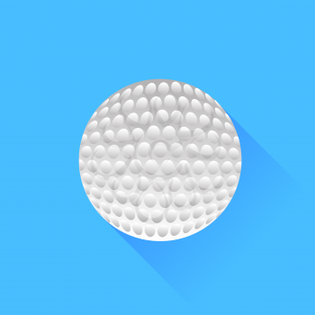 White Colf Ball Isolated on Blue Background. Long Shadow.