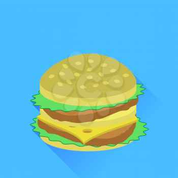 Fresh Hamburger Icon Isolated on Blue Background.