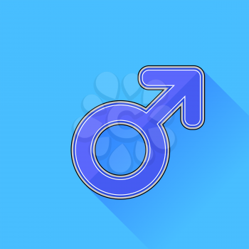 Male Icon Isolated on Blue Background. Long Shadow.