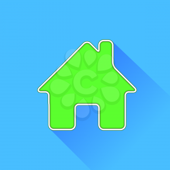 Green Home Icon Isolated on Blue Background.