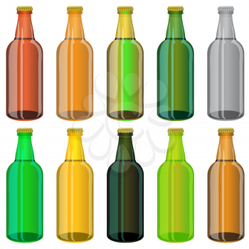 Set of Colorful Beer Glass Bottles Isolated on White Background