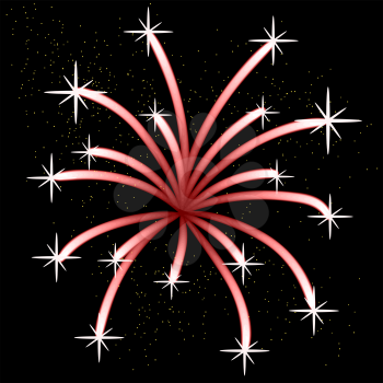 Red Firework Isolated on Black Starry Sky
