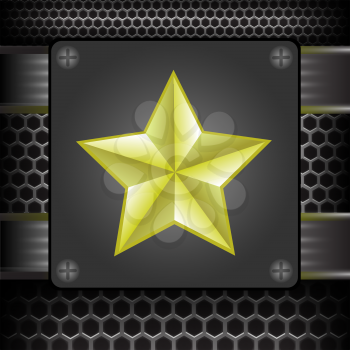 Yellow Star on Metal Perforated Grid Background