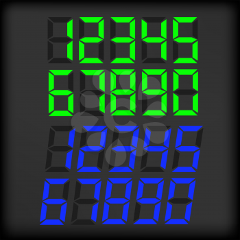Set of Digital Clock Numbers Isolated on Dark Background.