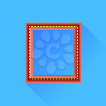 Red Wood Frame Isolated on Blue Background.