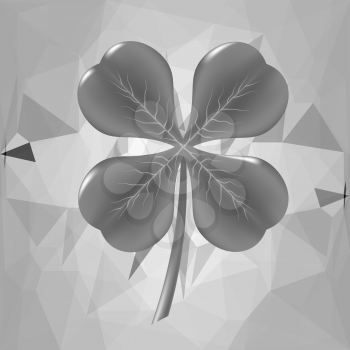 Grey Shamrock Leaf on Grey Polygonal Background