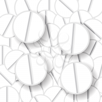 Set of White Pills. Circle White Tablets Background. Medical Pattern 