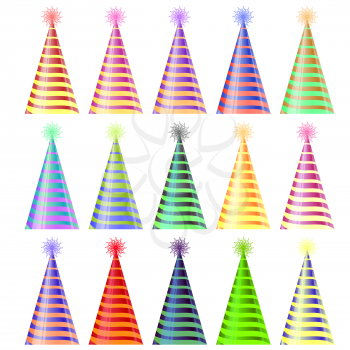 Set of Colorful Party Hats Isolated on White Background