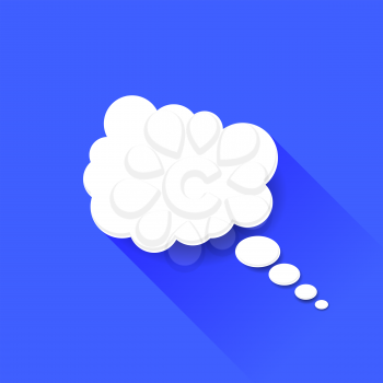White Speech Bubble Isolated on Blue Background. Long Shadow