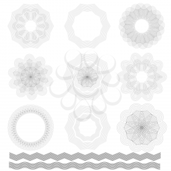 Abstract Wave Rosettes on White Background. Guilloche Elements