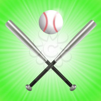 Baseball Bat and Ball Isolated on Green Rays Background