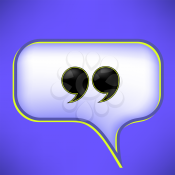 Double Guotes Isolated on  Speech Bubble. Speech Bubble on Blue Bacikground