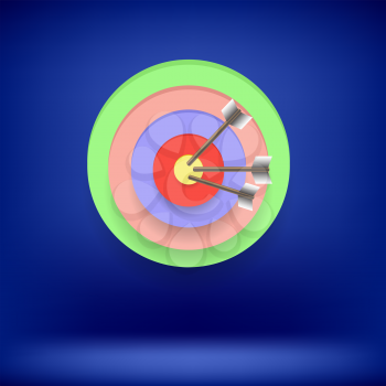 Arrow Hit Right on Target. Target Concept on Blue Background. Achieving  Goal