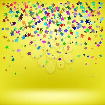 Set of Colorful Stars on Yellow Background. Starry Pattern