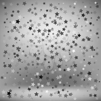 Set of Grey Stars on Soft Grey Background. Starry Pattern