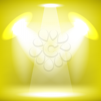 Spotlights Isolated on Yellow Background. Stage Spotlight Background