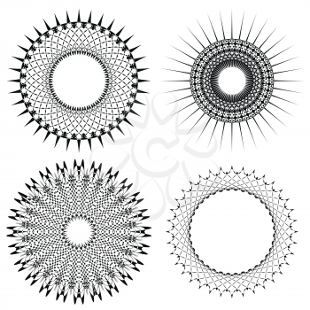 Vector Set of Circle Geometric Ornaments Isolated on White Background