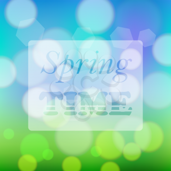 Transparent Spring Time Banner on Colorful Blurred Background