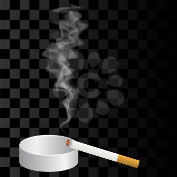 Burning Cigarette and Ashtray Isolated on Checkered Background