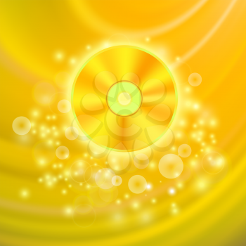 Gold Compact Disc Isolated on Yellow Wave Blurred Background