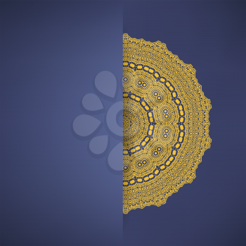 Brown Mandala Isolated on Blue Background. Round Ornament