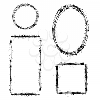 Set of Different Ink Frames Isolated on White Background. Distressed Dirty Shapes