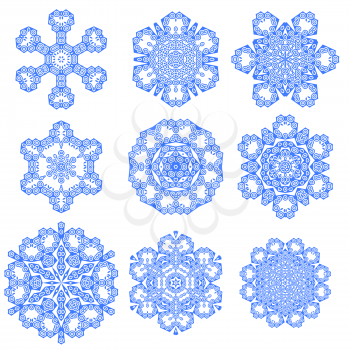 Set of Blue Snowflakes Isolated on White Background