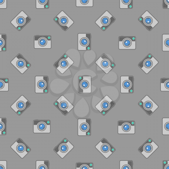 Digital Camera Icon Seamless Pattern on Grey Background.