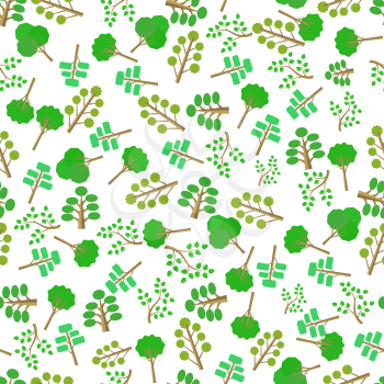Green Trees Silhouettes Seamless Pattern on White.