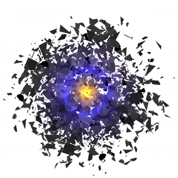 Explosion Cloud of Grey Pieces on White Background. Sharp Particles Randomly Fly in the Air.