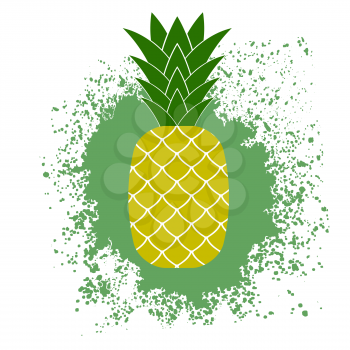 Fresh Ripe Pineapple  on Green Splatter. Tropical Fruit Background.