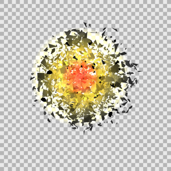 Yellow Explosion Cloud of Grey Pieces on Checkered Background. Sharp Particles Randomly Fly in the Air.