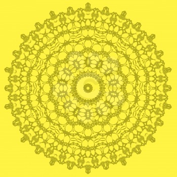 Mandala Isolated on Yellow Background. Round Ornament